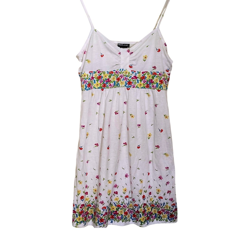 Wet Seal Floral Cami Dress Womens Medium White Y2K Ditsy Boho Beachy Resortwear